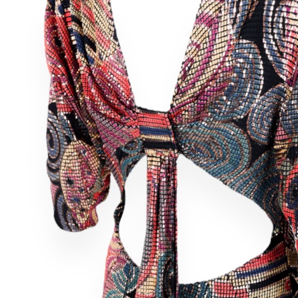 Vintage 80’s Janine Of London Metallic Mosaic Dress - Picture 3 of 14